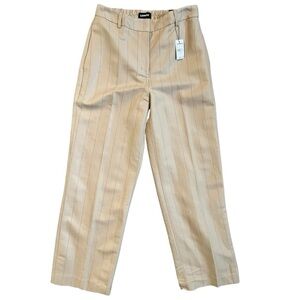 Express Super High Rise Wide Leg Striped Linen Blend Trousers